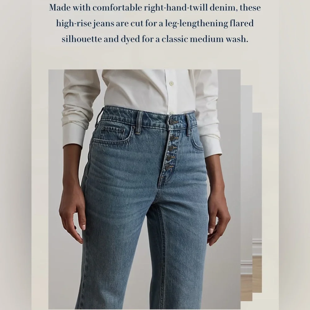Ralph Lauren Women Size 0 Petite High Rise Flare Denim Jeans Expossed Button New - Picture 5 of 16